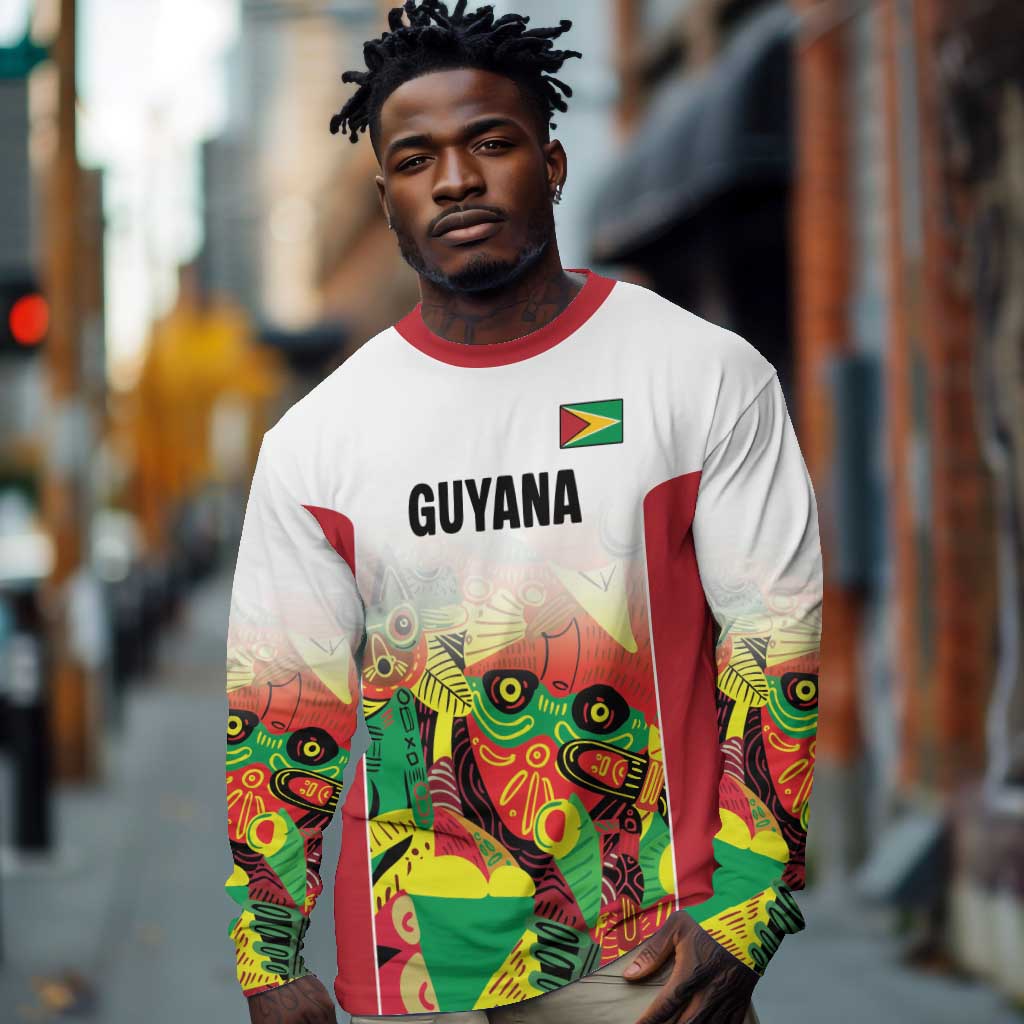 Custom Guyana Football Pride Long Sleeve Shirt Golden Jaguars Go Champion - White - African Pride