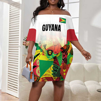 Custom Guyana Football Pride Off Shoulder Short Dress Golden Jaguars Go Champion - White - African Pride