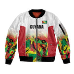 Custom Guyana Football Pride Sleeve Zip Bomber Jacket Golden Jaguars Go Champion - White - African Pride
