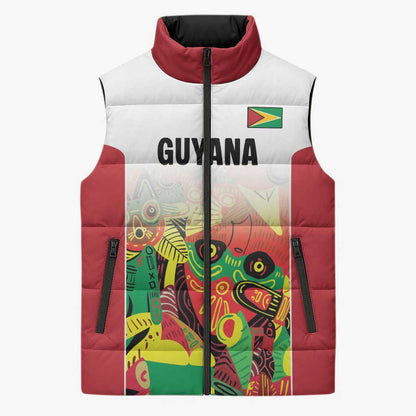 Custom Guyana Football Pride Sleeveless Puffer Jacket Golden Jaguars Go Champion - White