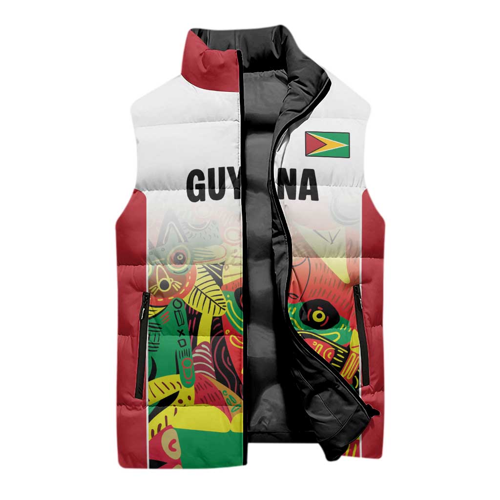 Custom Guyana Football Pride Sleeveless Puffer Jacket Golden Jaguars Go Champion - White