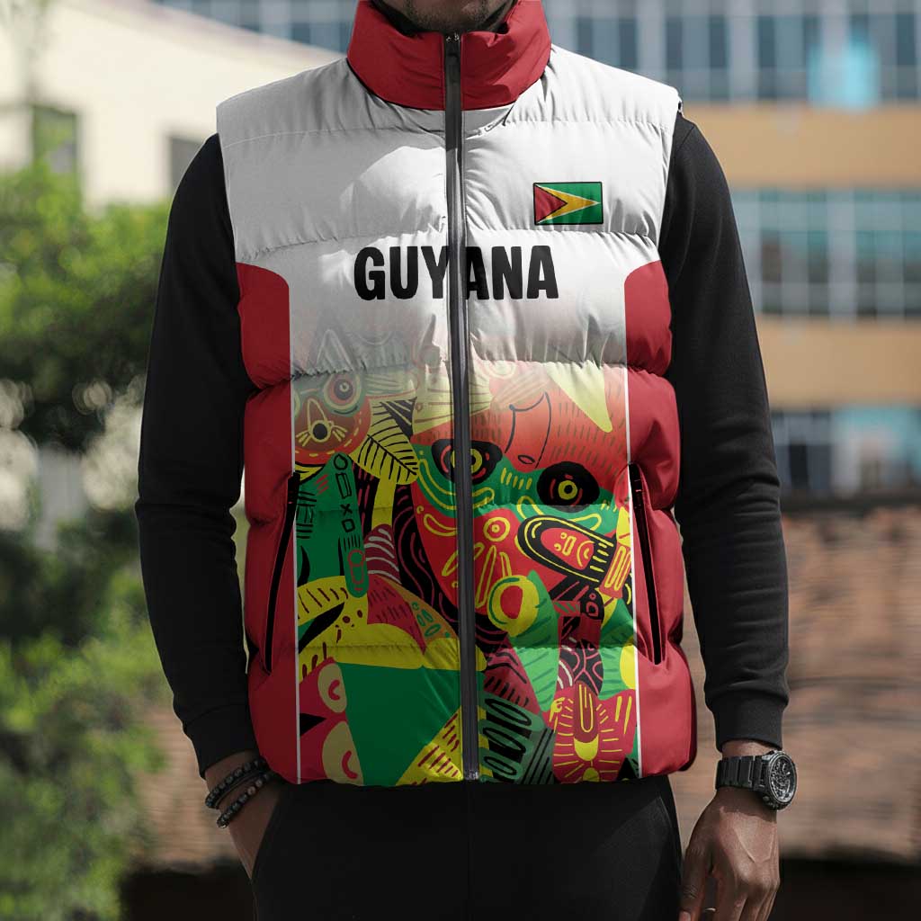 Custom Guyana Football Pride Sleeveless Puffer Jacket Golden Jaguars Go Champion - White
