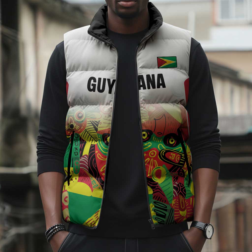 Custom Guyana Football Pride Sleeveless Puffer Jacket Golden Jaguars Go Champion - White