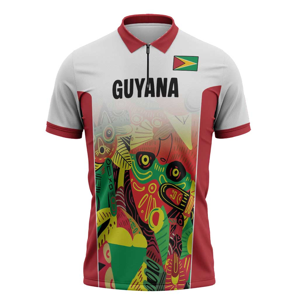 Custom Guyana Football Pride Zipper Polo Shirt Golden Jaguars Go Champion - White