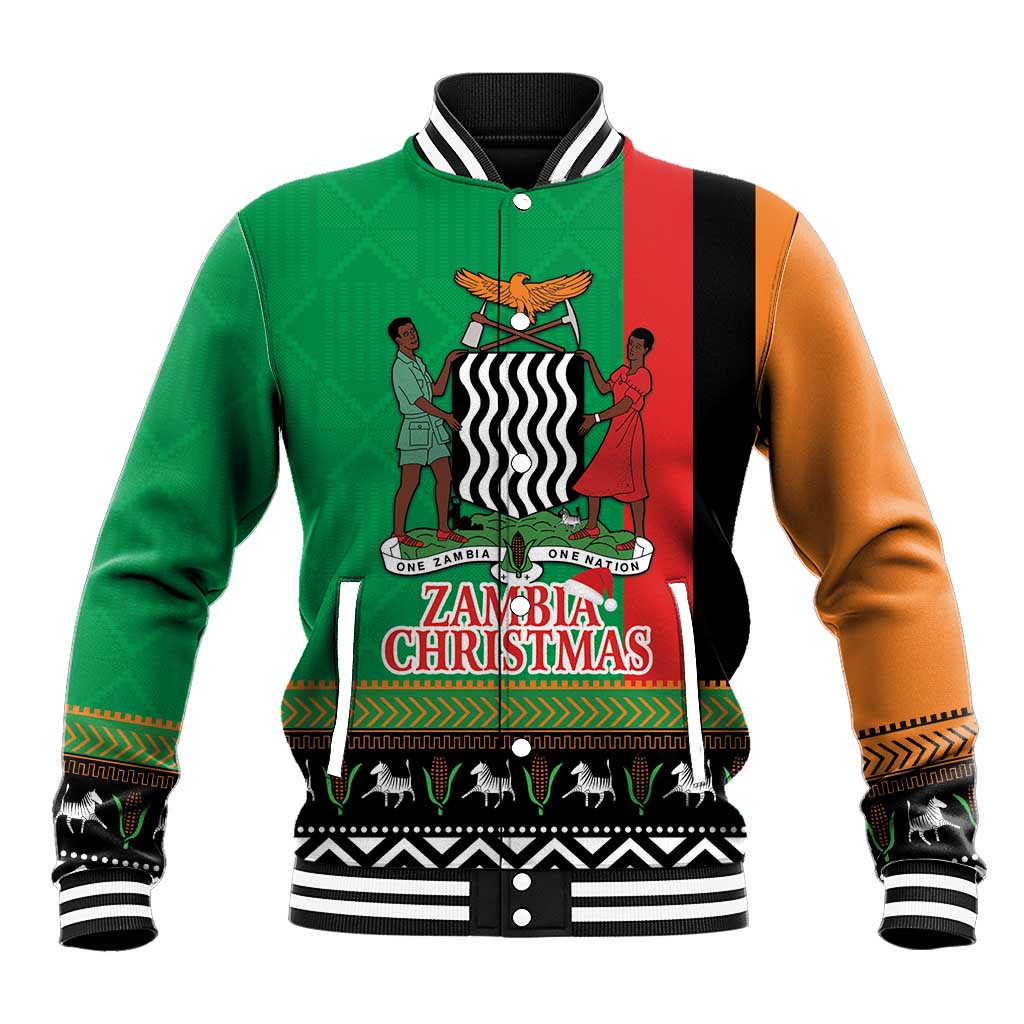 Afro Zambia Christmas Baseball Jacket Coat Of Arms With Kente Pattern