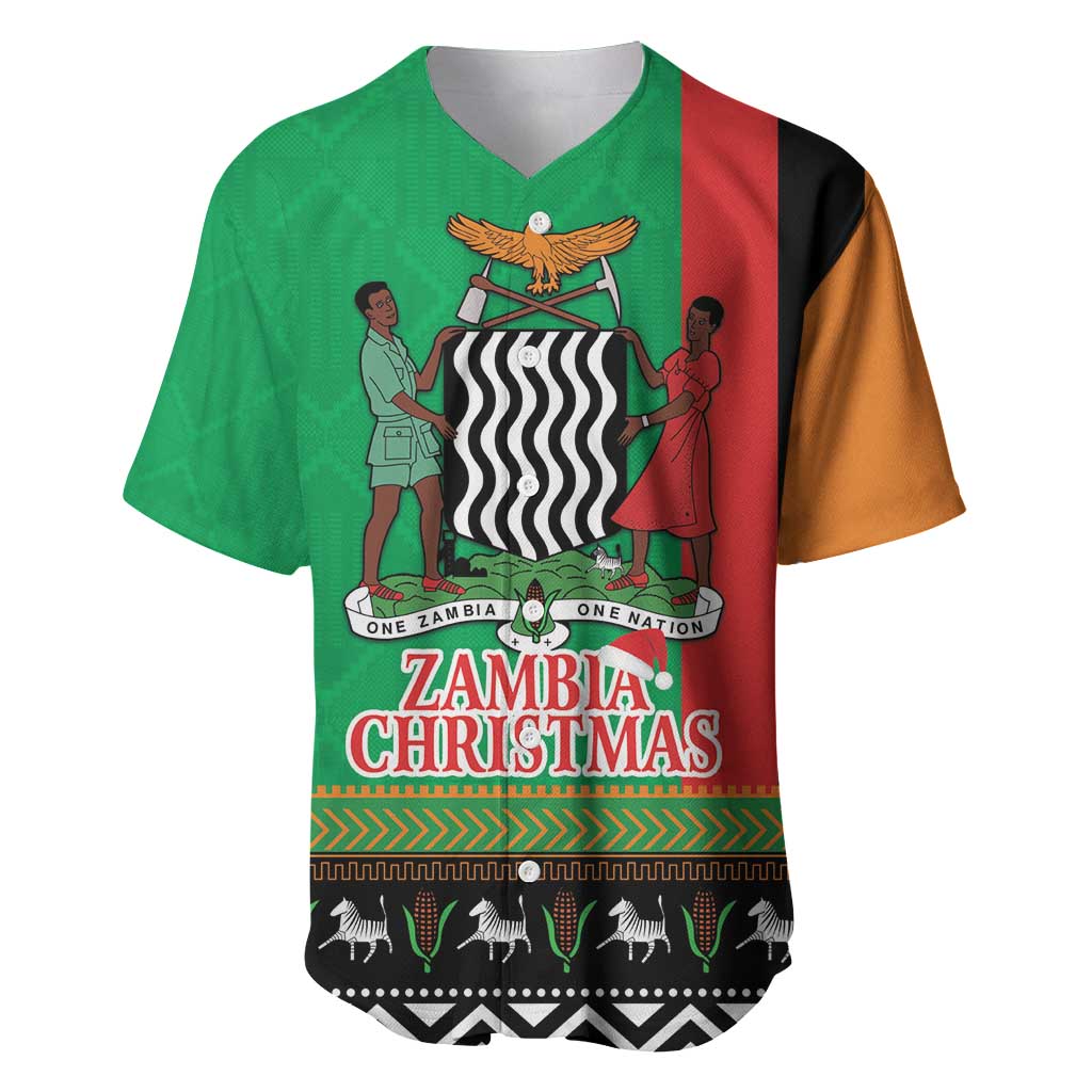 Afro Zambia Christmas Baseball Jersey Coat Of Arms With Kente Pattern