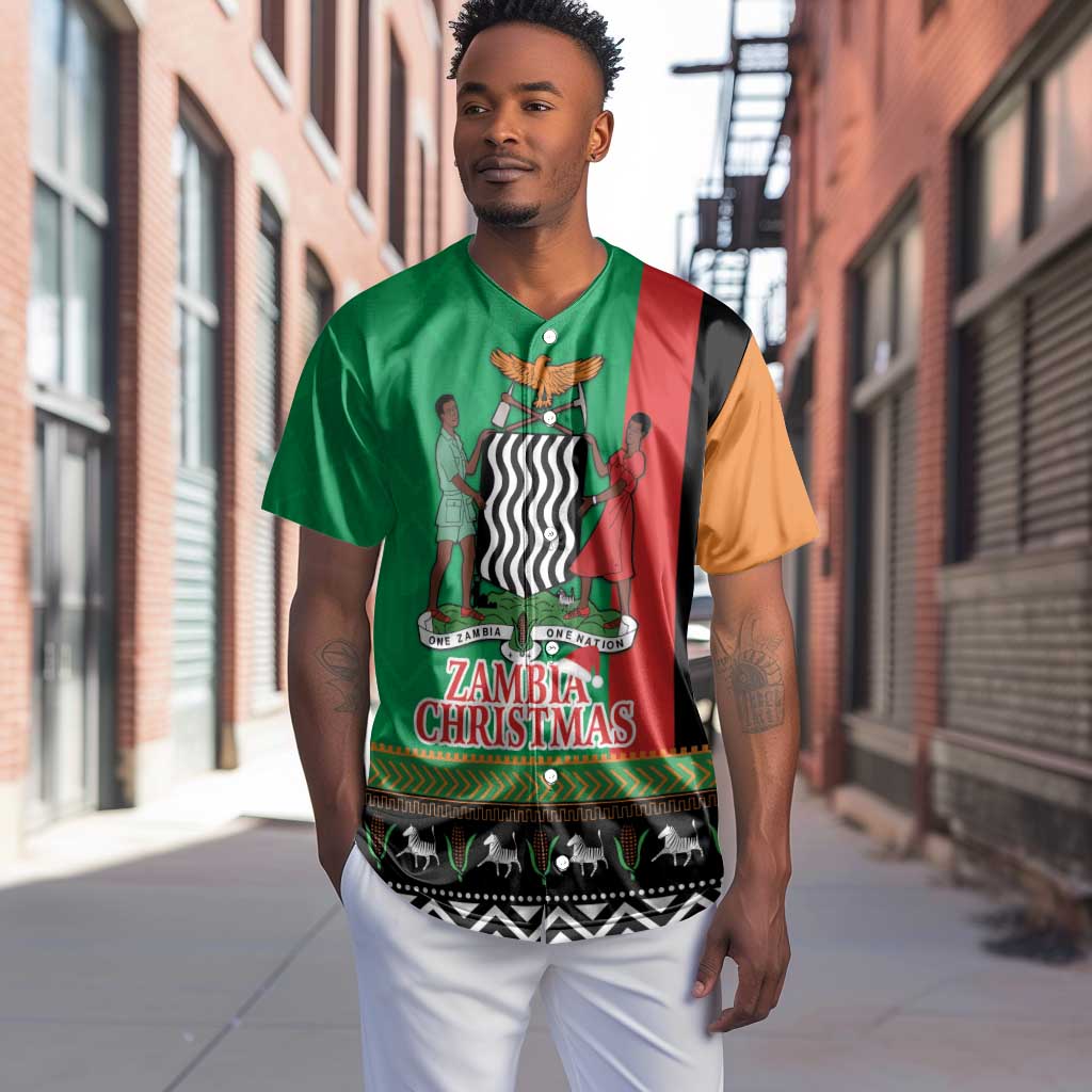 Afro Zambia Christmas Baseball Jersey Coat Of Arms With Kente Pattern