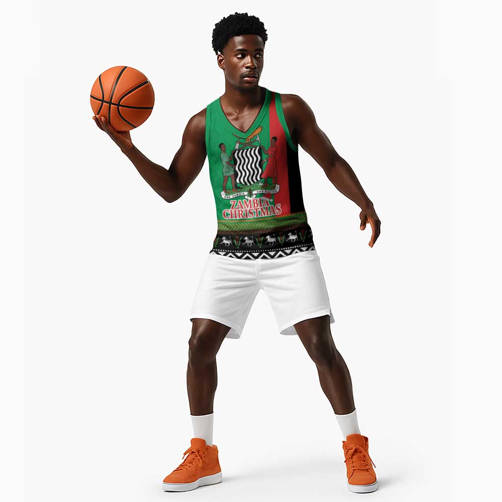 Afro Zambia Christmas Basketball Jersey Coat Of Arms With Kente Pattern LT18