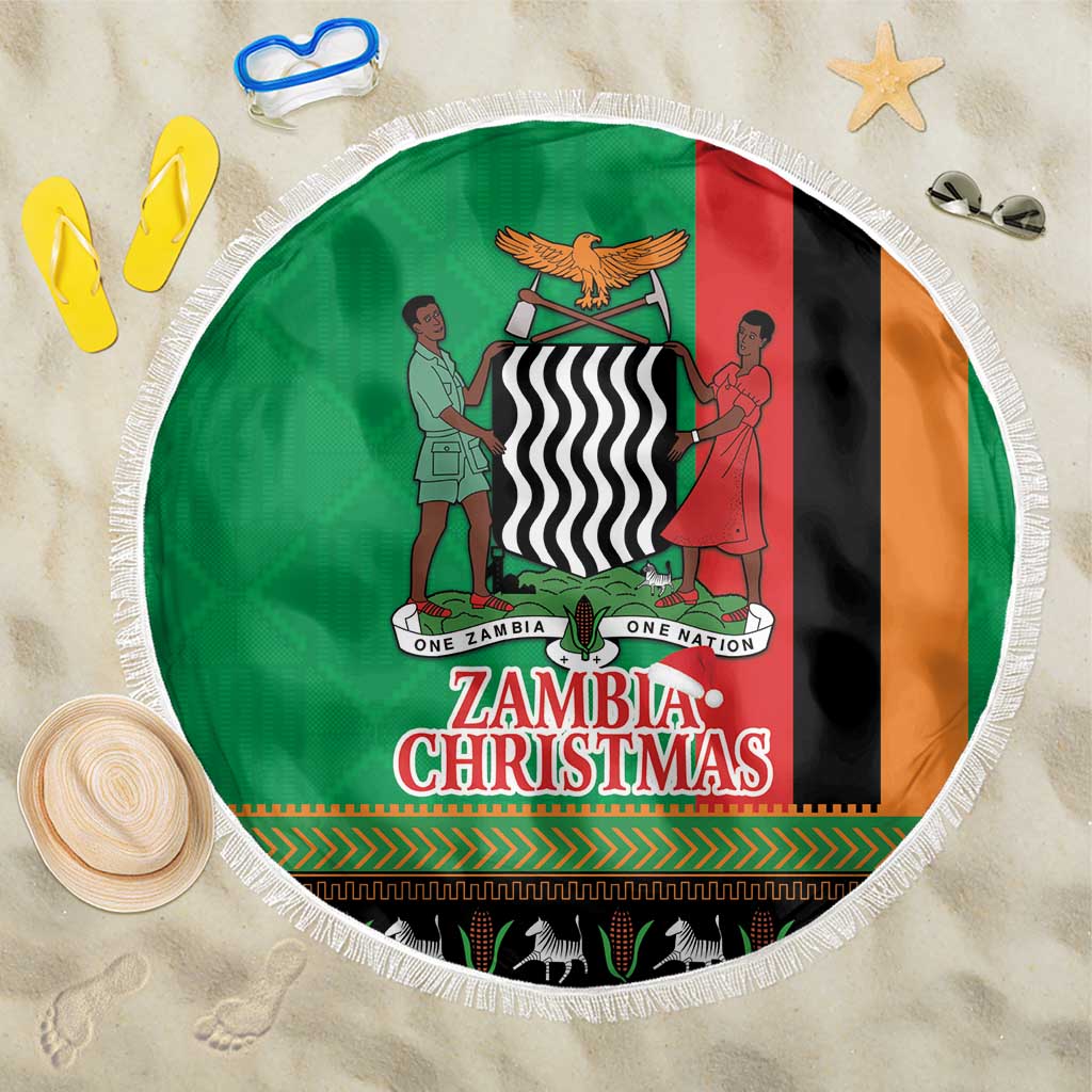 Afro Zambia Christmas Beach Blanket Coat Of Arms With Kente Pattern