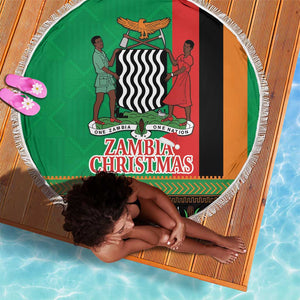 Afro Zambia Christmas Beach Blanket Coat Of Arms With Kente Pattern