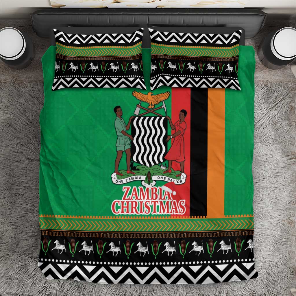 Afro Zambia Christmas Bedding Set Coat Of Arms With Kente Pattern