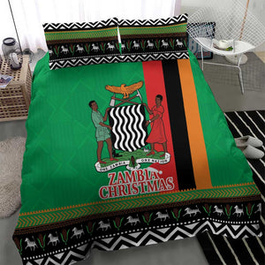 Afro Zambia Christmas Bedding Set Coat Of Arms With Kente Pattern