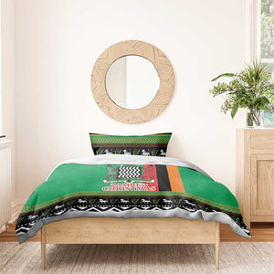 Afro Zambia Christmas Bedding Set Coat Of Arms With Kente Pattern