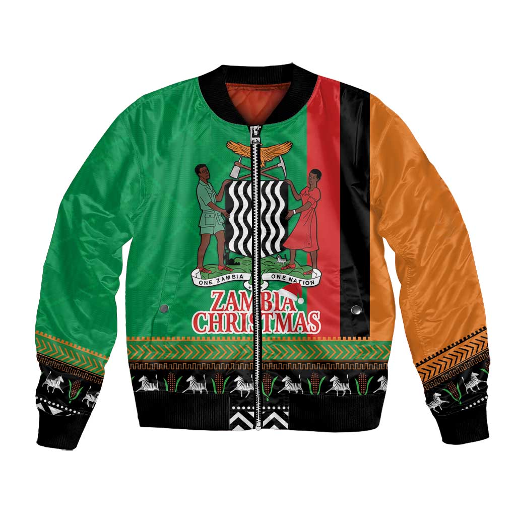 Afro Zambia Christmas Bomber Jacket Coat Of Arms With Kente Pattern