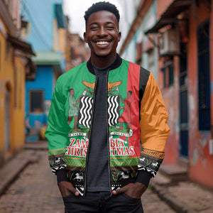 Afro Zambia Christmas Bomber Jacket Coat Of Arms With Kente Pattern