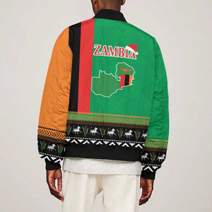 Afro Zambia Christmas Bomber Jacket Coat Of Arms With Kente Pattern