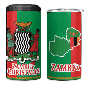 Afro Zambia Christmas 4 in 1 Can Cooler Tumbler Coat Of Arms With Kente Pattern