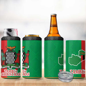 Afro Zambia Christmas 4 in 1 Can Cooler Tumbler Coat Of Arms With Kente Pattern