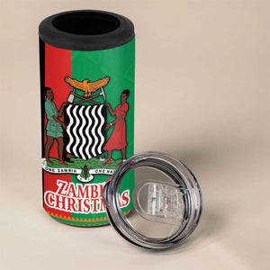 Afro Zambia Christmas 4 in 1 Can Cooler Tumbler Coat Of Arms With Kente Pattern