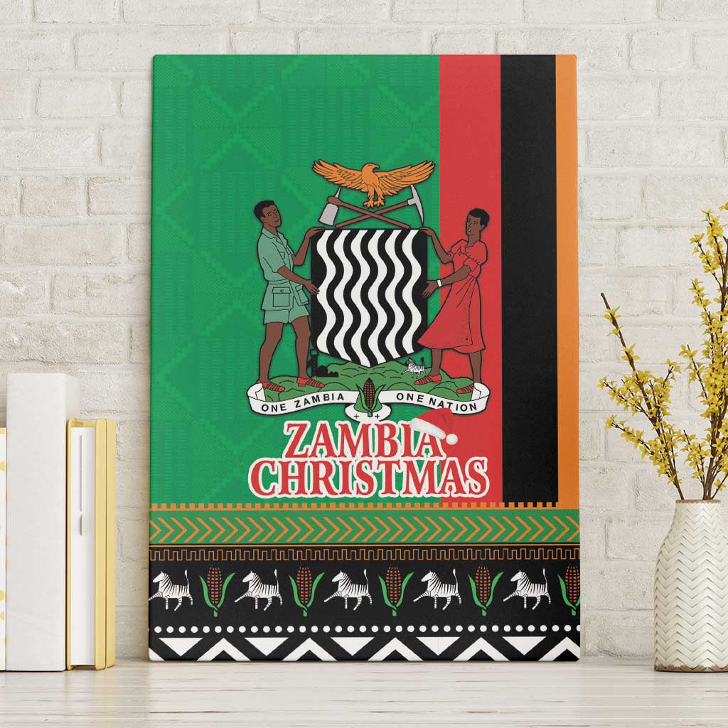 Afro Zambia Christmas Canvas Wall Art Coat Of Arms With Kente Pattern