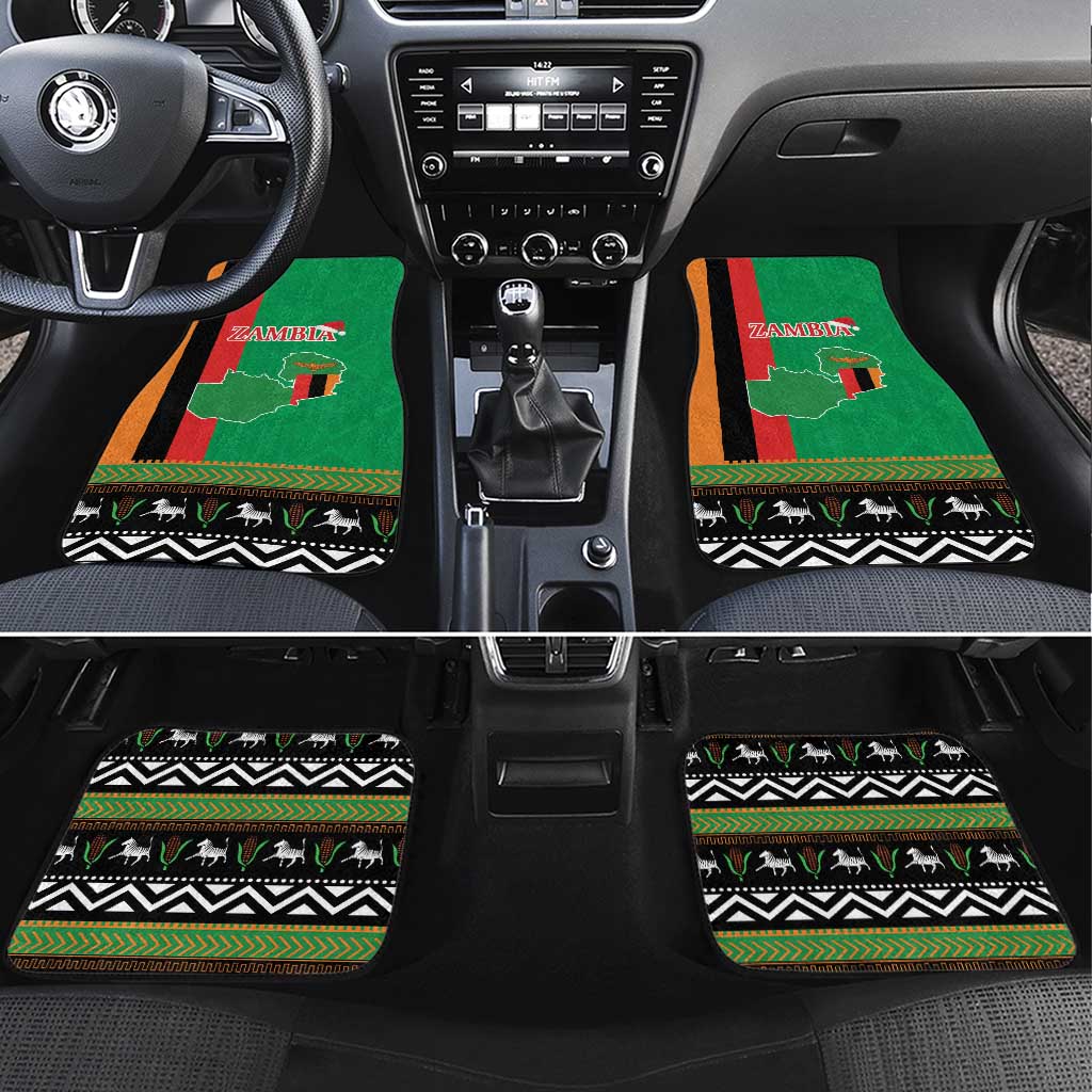 Afro Zambia Christmas Car Mats Coat Of Arms With Kente Pattern