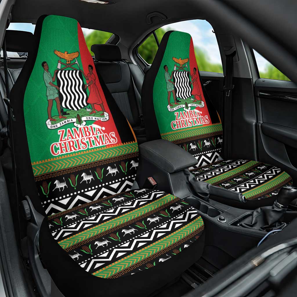 Afro Zambia Christmas Car Seat Cover Coat Of Arms With Kente Pattern