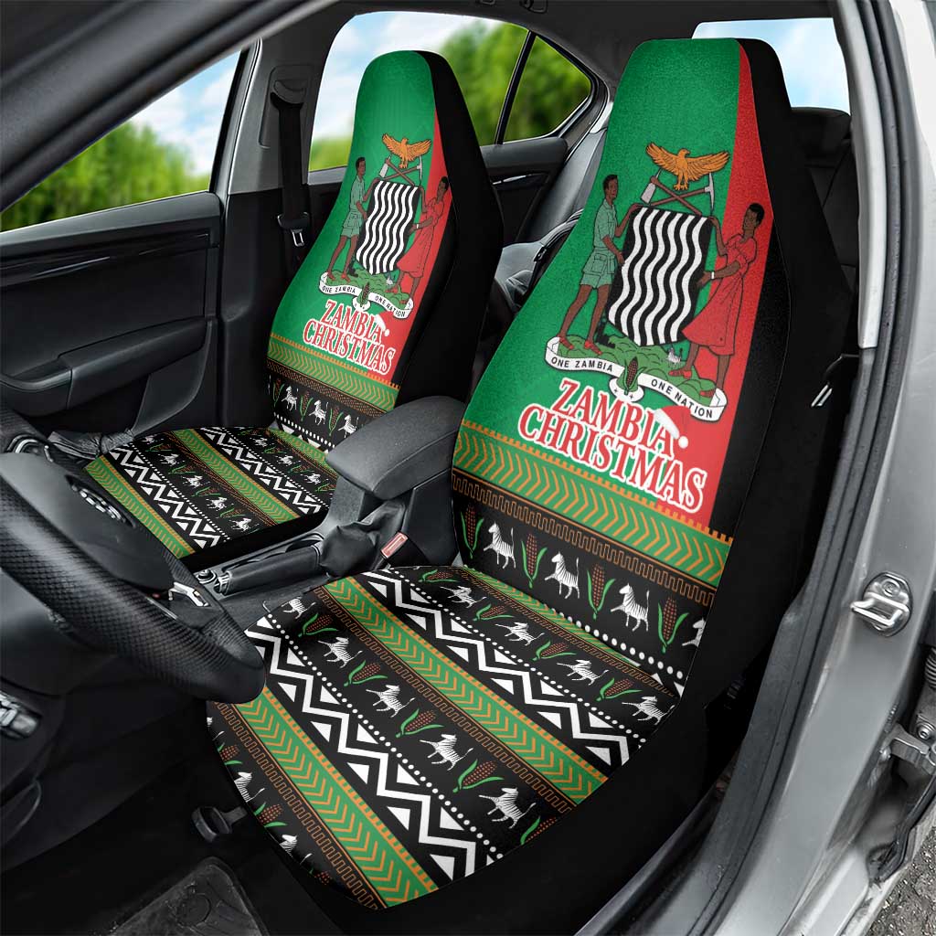 Afro Zambia Christmas Car Seat Cover Coat Of Arms With Kente Pattern