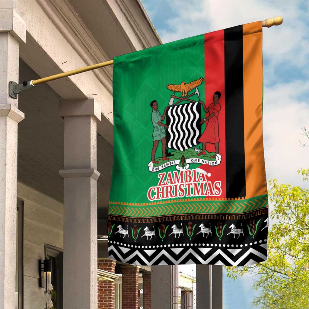 Afro Zambia Christmas Garden Flag Coat Of Arms With Kente Pattern