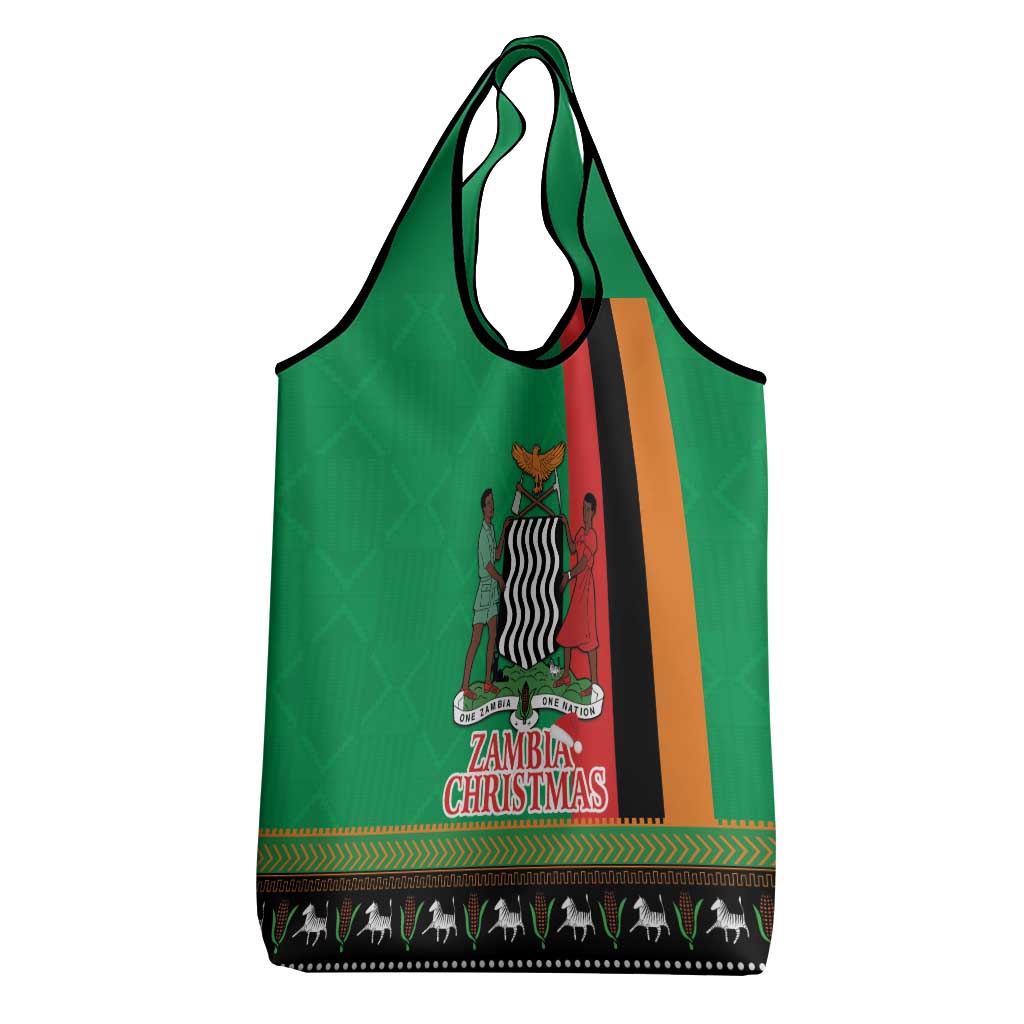 Afro Zambia Christmas Grocery Bag Coat Of Arms With Kente Pattern