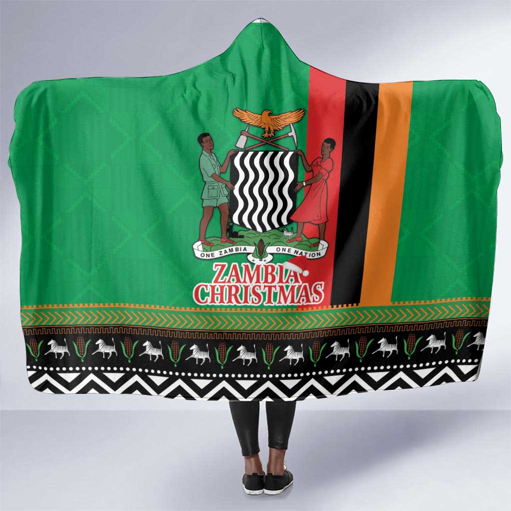 Afro Zambia Christmas Hooded Blanket Coat Of Arms With Kente Pattern