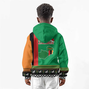 Afro Zambia Christmas Kid Hoodie Coat Of Arms With Kente Pattern