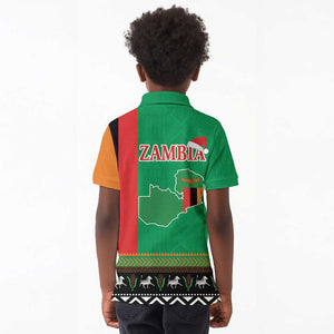 Afro Zambia Christmas Kid Polo Shirt Coat Of Arms With Kente Pattern