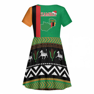 Afro Zambia Christmas Kid Short Sleeve Dress Coat Of Arms With Kente Pattern