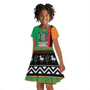 Afro Zambia Christmas Kid Short Sleeve Dress Coat Of Arms With Kente Pattern