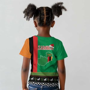 Afro Zambia Christmas Kid T shirt Coat Of Arms With Kente Pattern