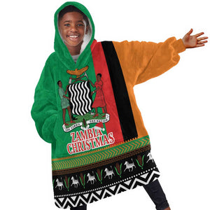 Afro Zambia Christmas Kid Wearable Blanket Hoodie Coat Of Arms With Kente Pattern