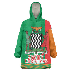 Afro Zambia Christmas Kid Wearable Blanket Hoodie Coat Of Arms With Kente Pattern