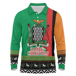 Afro Zambia Christmas Long Sleeve Polo Shirt Coat Of Arms With Kente Pattern