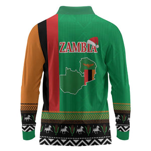 Afro Zambia Christmas Long Sleeve Polo Shirt Coat Of Arms With Kente Pattern