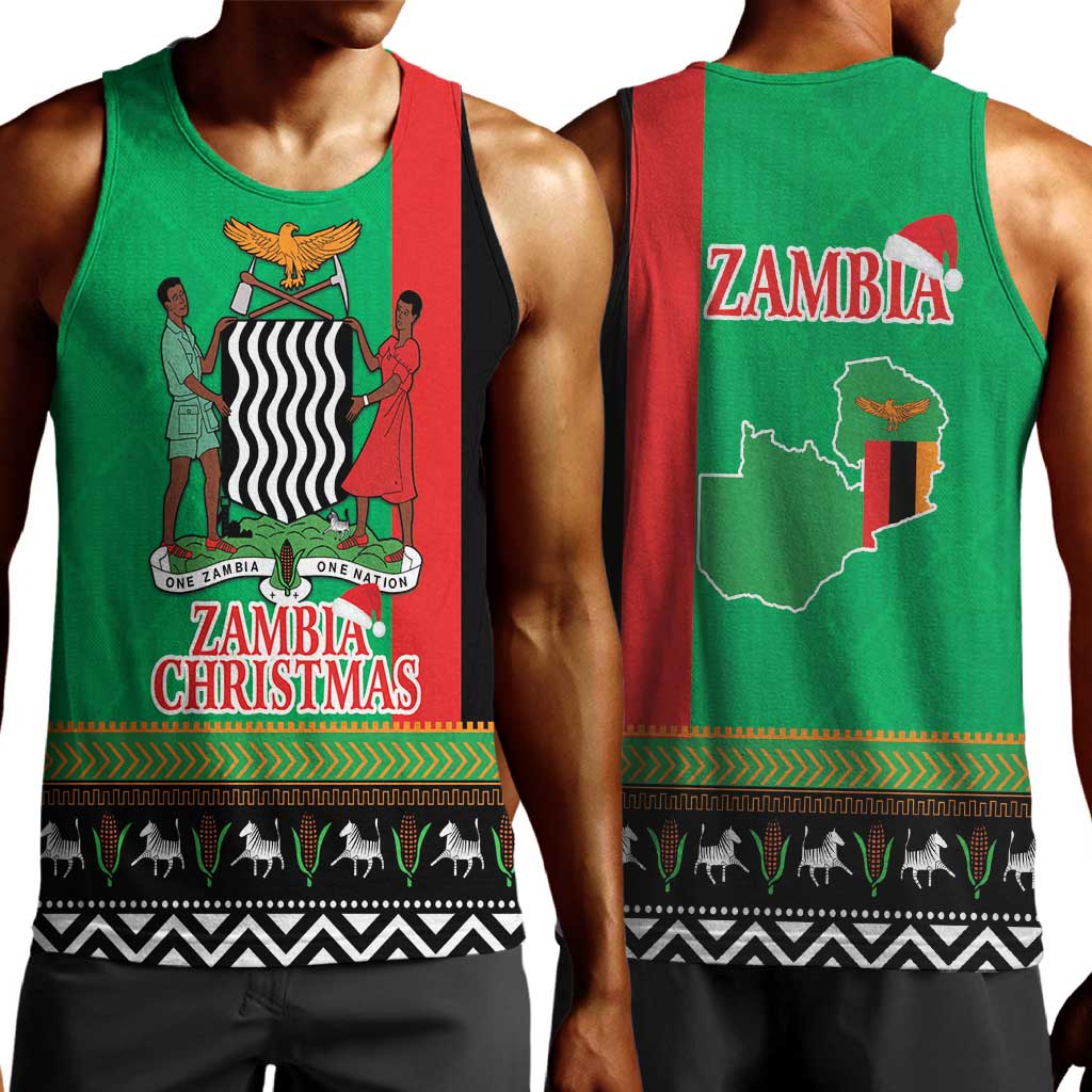 Afro Zambia Christmas Men Tank Top Coat Of Arms With Kente Pattern