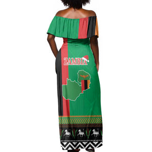 Afro Zambia Christmas Off Shoulder Maxi Dress Coat Of Arms With Kente Pattern