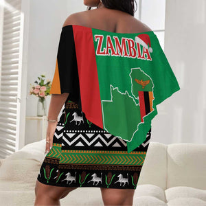 Afro Zambia Christmas Off Shoulder Short Dress Coat Of Arms With Kente Pattern