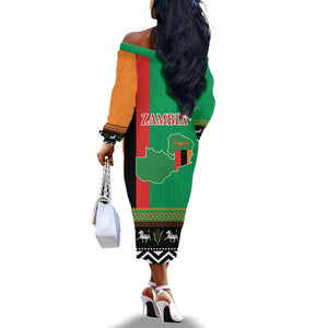 Afro Zambia Christmas Off The Shoulder Long Sleeve Dress Coat Of Arms With Kente Pattern