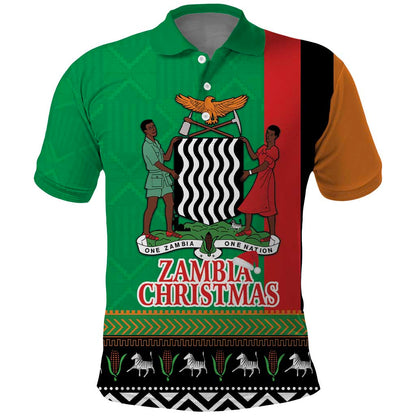 Afro Zambia Christmas Polo Shirt Coat Of Arms With Kente Pattern