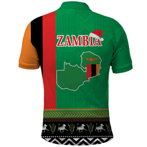 Afro Zambia Christmas Polo Shirt Coat Of Arms With Kente Pattern