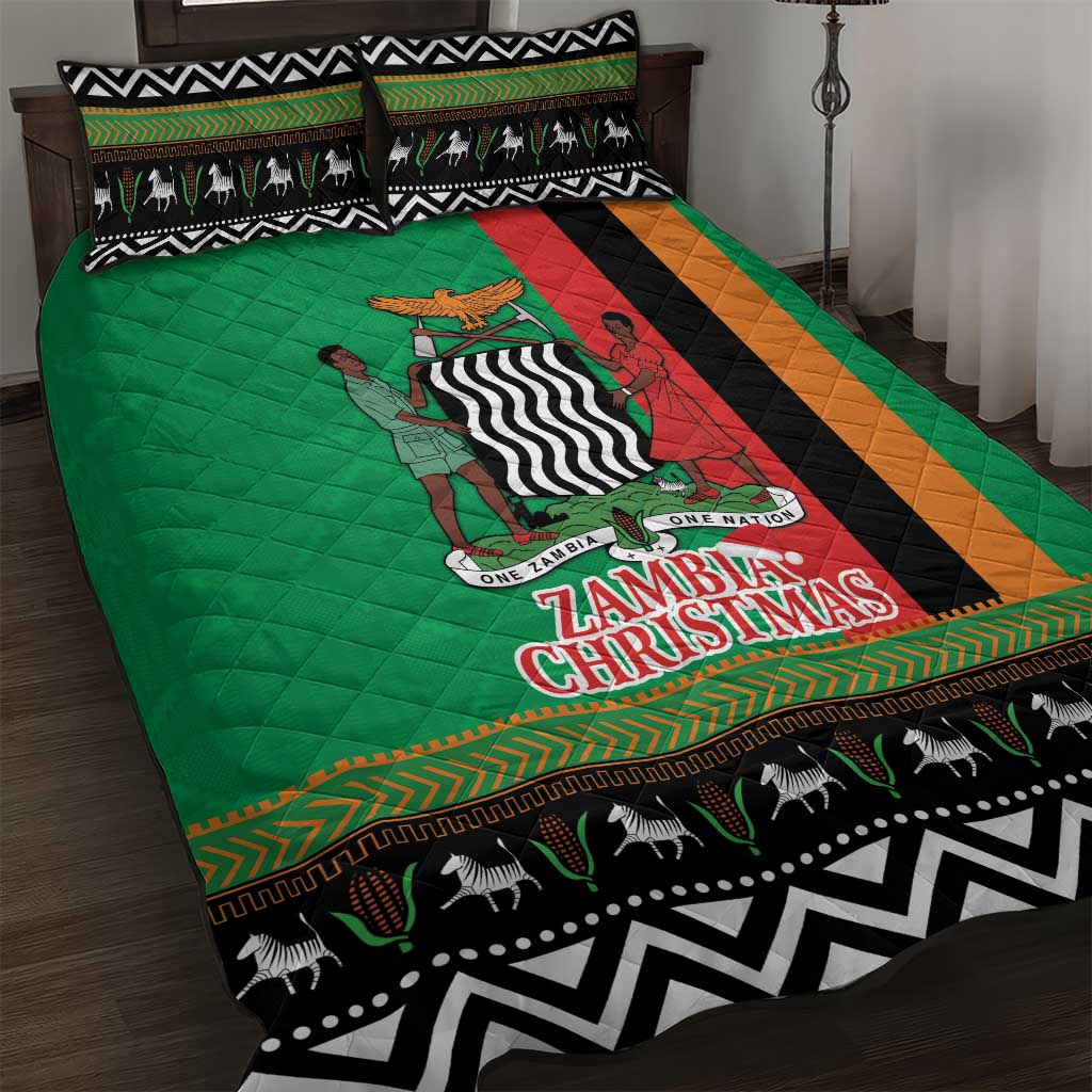 Afro Zambia Christmas Quilt Bed Set Coat Of Arms With Kente Pattern