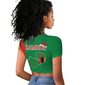 Afro Zambia Christmas Raglan Cropped T shirt Coat Of Arms With Kente Pattern