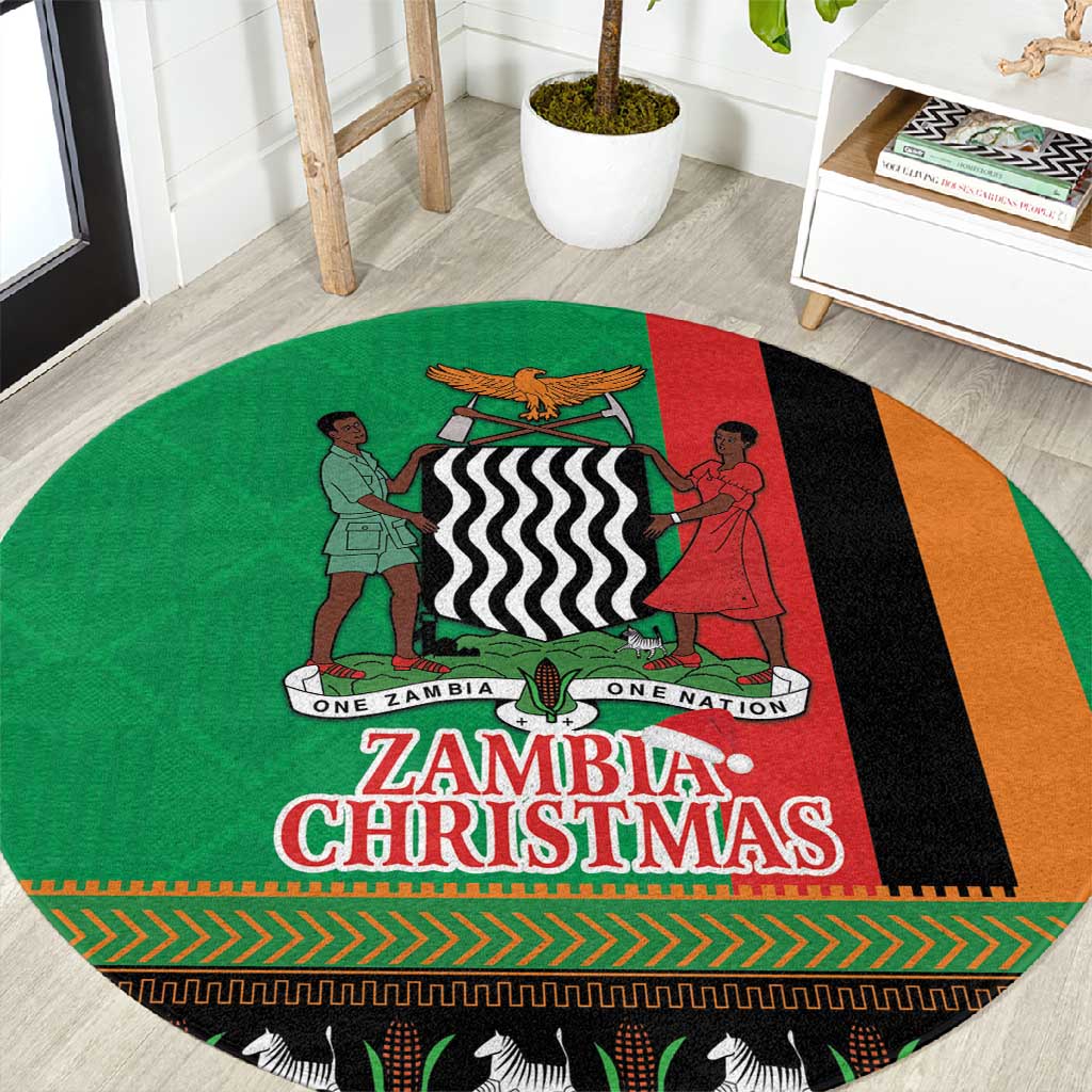 Afro Zambia Christmas Round Carpet Coat Of Arms With Kente Pattern