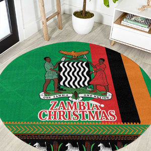 Afro Zambia Christmas Round Carpet Coat Of Arms With Kente Pattern