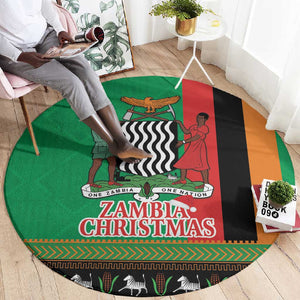 Afro Zambia Christmas Round Carpet Coat Of Arms With Kente Pattern